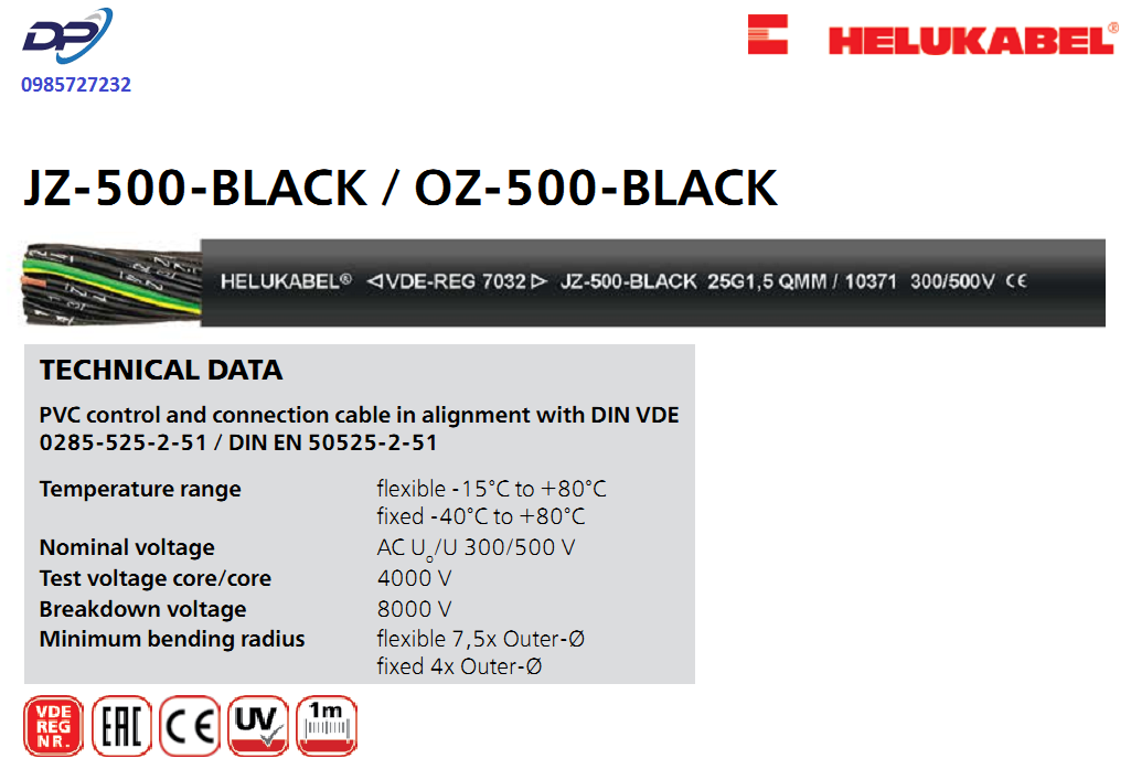 Cáp Điều Khiển HELUKABEL “JZ-500 black /  OZ-500 black” flexible, meter marking | Chính Hãng – Giá Tốt Nhất