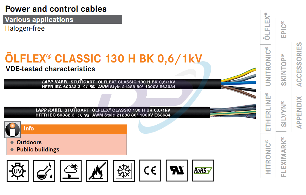 Cáp Điều Khiển LAPP KABEL ÖLFLEX® CLASSIC 130 H BK 0.6/1 kV | Chính Hãng – Giá Tốt Nhất