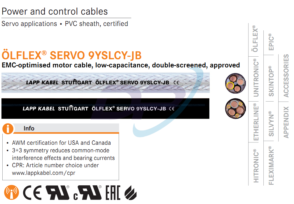 Cáp Điều Khiển LAPP KABEL ÖLFLEX® SERVO 9YSLCY-JB | Chính Hãng – Motor Cable – Giá Tốt Nhất