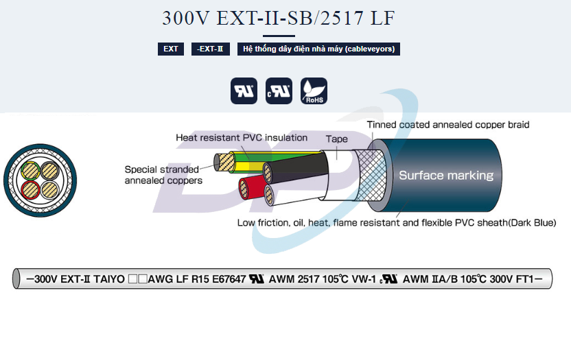 Cáp tín hiệu TAIYO 300V EXT-II-SB/2517 LF | Chính Hãng – Chống Nhiễu – Chịu uốn – Giá Tốt Nhất