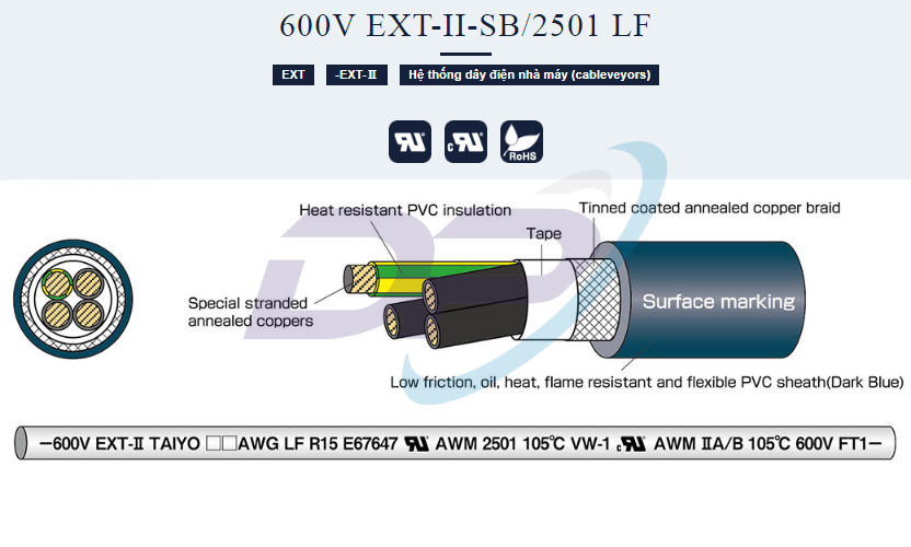 Cáp tín hiệu TAIYO 600V EXT-II-SB/2501 LF | Chính Hãng – Chống Nhiễu – Chịu Uốn – Giá Tốt Nhất