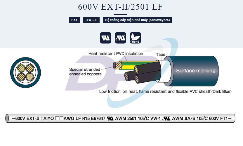 Cáp tín hiệu TAIYO 600V EXT-II/2501 LF | Chính Hãng – Chịu uốn – Giá Tốt Nhất