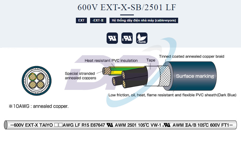 Cáp điều khiển TAIYO 600V EXT-X-SB/2501 LF | Chính Hãng – Chống Nhiễu – Chịu Uốn – Giá Tốt Nhất