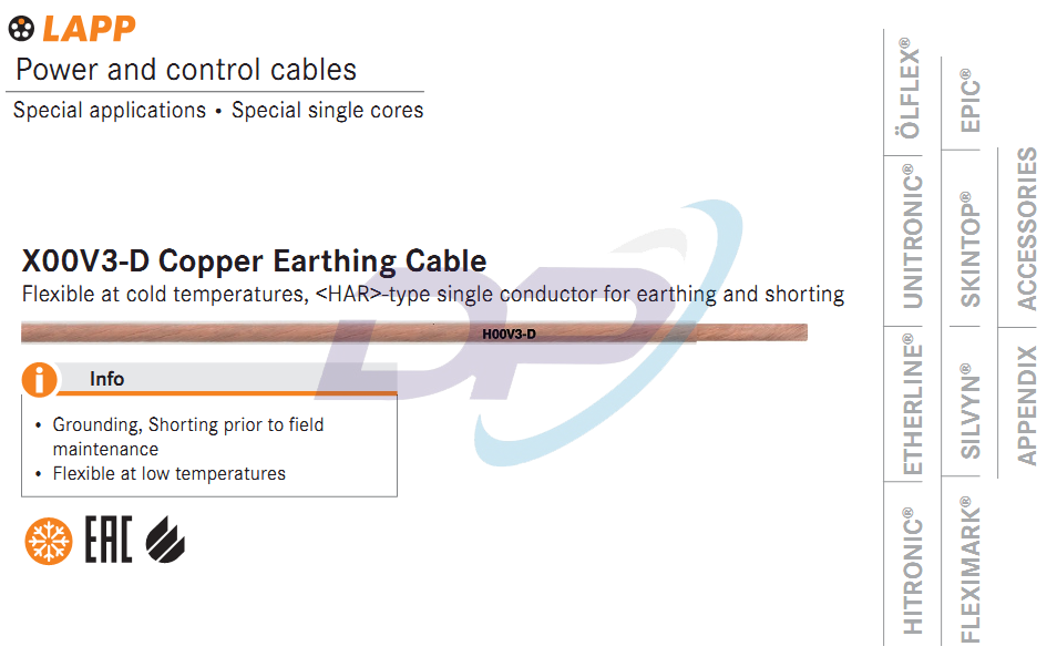 Cáp Điều Khiển LAPP KABEL X00V3-D Copper Earthing Cable | Chính Hãng – Giá Tốt Nhất