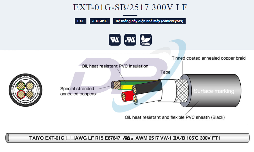 Cáp tín hiệu TAIYO EXT-01G-SB/2517 300V LF | Chính Hãng – Chống Nhiễu – Chịu Uốn – Giá Tốt Nhất