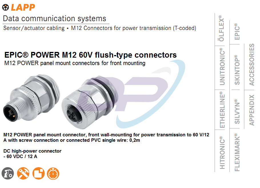Đầu Nối LAPP KABEL EPIC® POWER M12 60V flush-type connectors | Chính Hãng – Giá Tốt Nhất