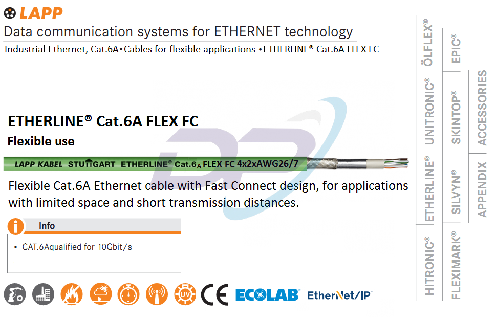 Cáp  Mạng Công Nghiệp LAPP KABEL ETHERLINE® Cat.6A FLEX FC | Chính Hãng – Giá Tốt Nhất